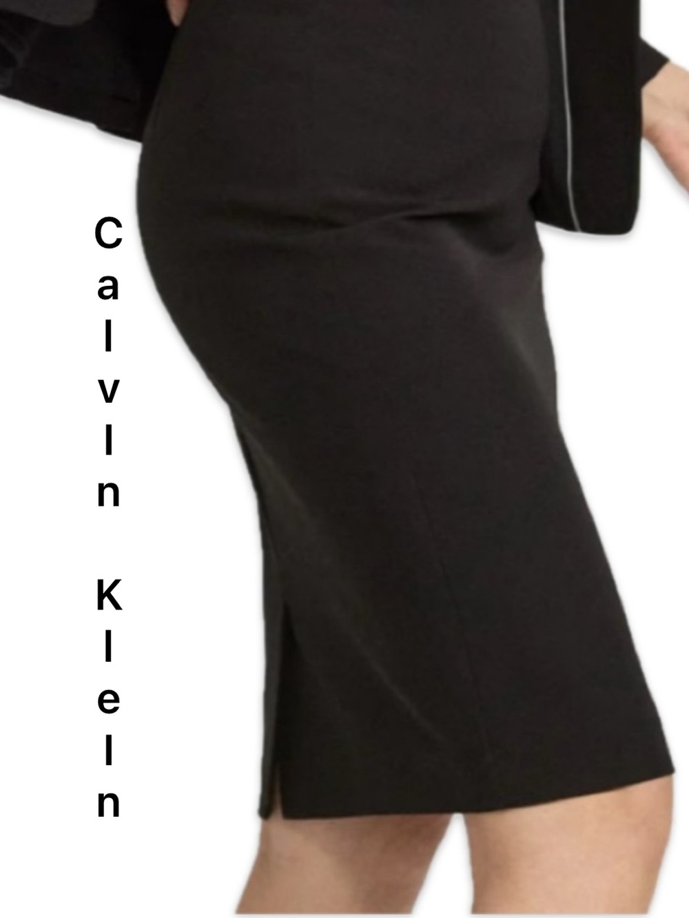 Calvin Klein Black Pencil Skirt Back Slit Lined Corporate Office Size 10